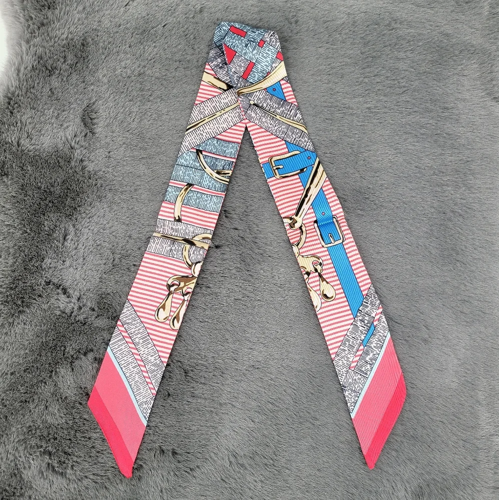 New Print Silk Skinny Scarf Twilly - Picture 3 of 5